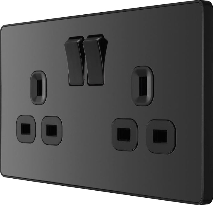 BG Evolve PCDBC22B 13A Double Switched Power Socket - Black Chrome (Black) (5 Pack) - westbasedirect.com