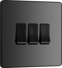 BG Evolve PCDBC43B 20A 16AX 2 Way Triple Light Switch - Black Chrome (Black)