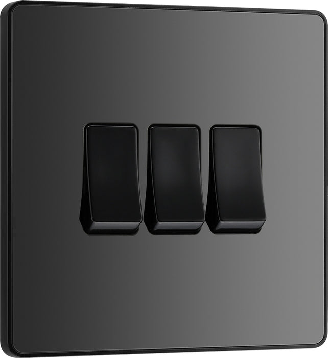BG Evolve PCDBC43B 20A 16AX 2 Way Triple Light Switch - Black Chrome (Black) - westbasedirect.com