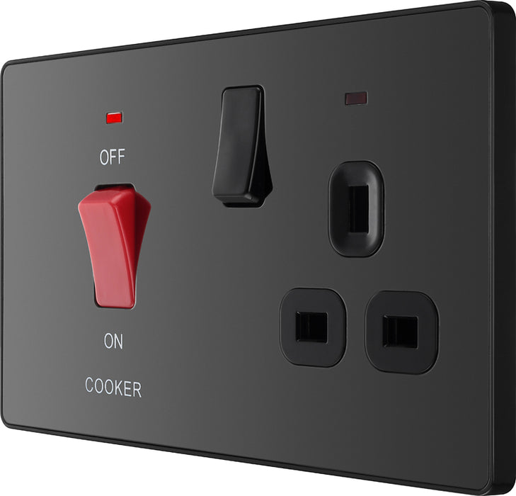 BG Evolve PCDBC70B 45A Cooker Control Socket, Double Pole Switch with LED Power Indicator - Black Chrome (Black) - westbasedirect.com