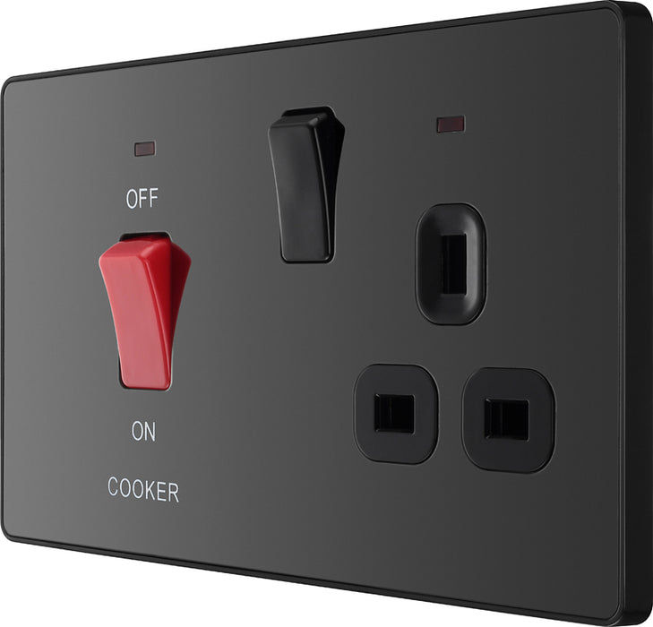 BG Evolve PCDBC70B 45A Cooker Control Socket, Double Pole Switch with LED Power Indicator - Black Chrome (Black) - westbasedirect.com