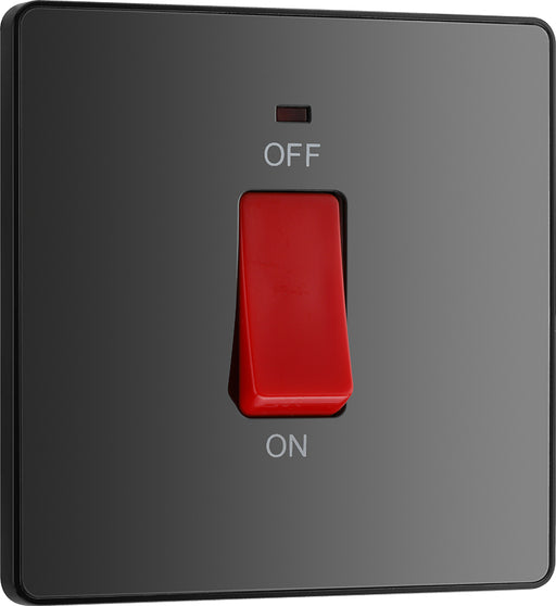 BG Evolve PCDBC74B 45A Double Pole Square Switch with LED Power Indicator - Black Chrome (Black) - westbasedirect.com
