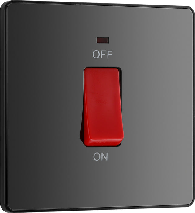 BG Evolve PCDBC74B 45A Double Pole Square Switch with LED Power Indicator - Black Chrome (Black) - westbasedirect.com