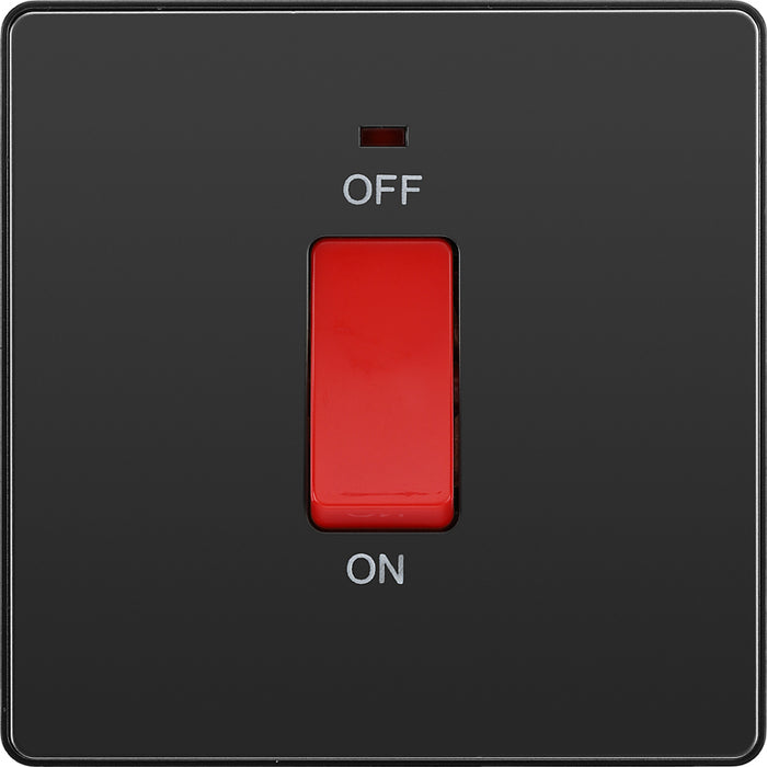 BG Evolve PCDBC74B 45A Double Pole Square Switch with LED Power Indicator - Black Chrome (Black) - westbasedirect.com