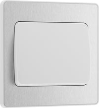BG Evolve PCDBS12WW 20A 16AX 2 Way Single Light Switch, Wide Rocker - Brushed Steel (White)