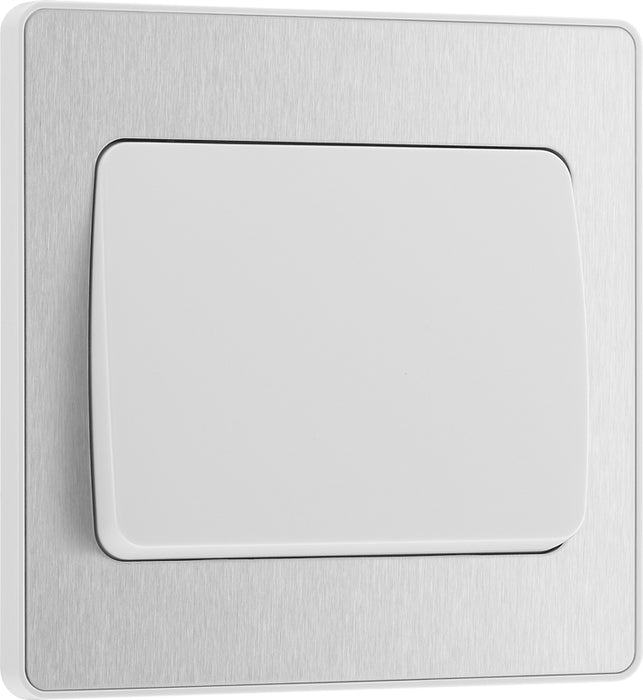 BG Evolve PCDBS12WW 20A 16AX 2 Way Single Light Switch, Wide Rocker - Brushed Steel (White) - westbasedirect.com