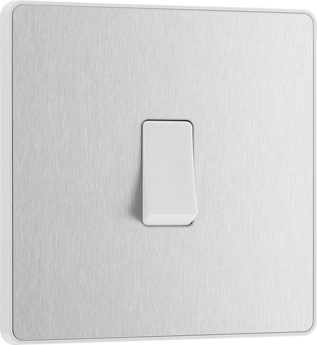 BG Evolve PCDBS12W 20A 16AX 2 Way Single Light Switch - Brushed Steel (White) - westbasedirect.com