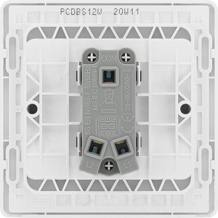 BG Evolve PCDBS12W 20A 16AX 2 Way Single Light Switch - Brushed Steel (White) - westbasedirect.com