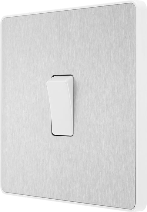BG Evolve PCDBS13W 20A 16AX Single Intermediate Light Switch - Brushed Steel (White) - westbasedirect.com