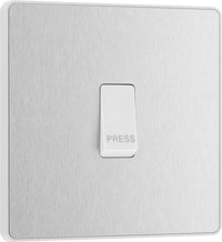 BG Evolve PCDBS14W 10A Single Press Switch - Brushed Steel (White)