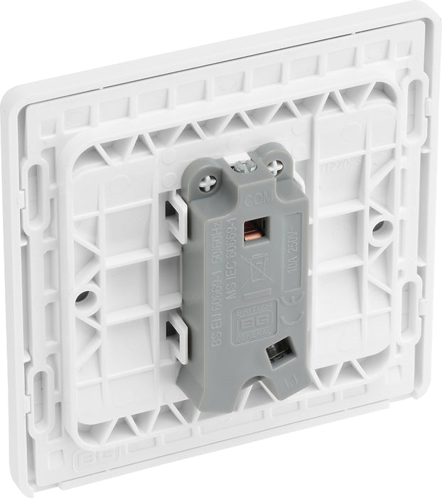 BG Evolve PCDBS14W 10A Single Press Switch - Brushed Steel (White) - westbasedirect.com