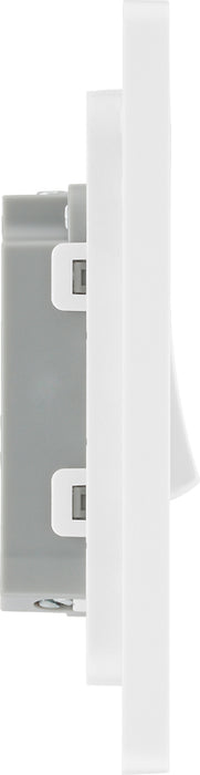 BG Evolve PCDBS14W 10A Single Press Switch - Brushed Steel (White) - westbasedirect.com