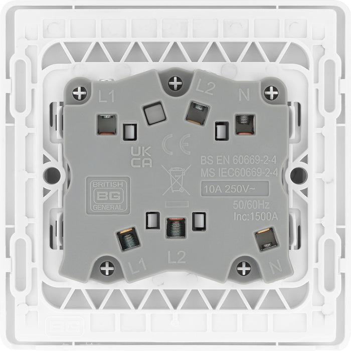 BG Evolve PCDBS15W 10A Triple Pole Fan Isolator Switch - Brushed Steel (White) - westbasedirect.com