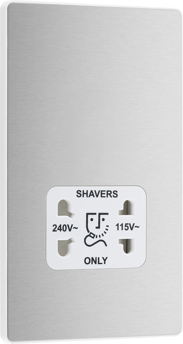 BG Evolve PCDBS20W 115/240V Dual Voltage Shaver Socket - Brushed Steel (White) - westbasedirect.com