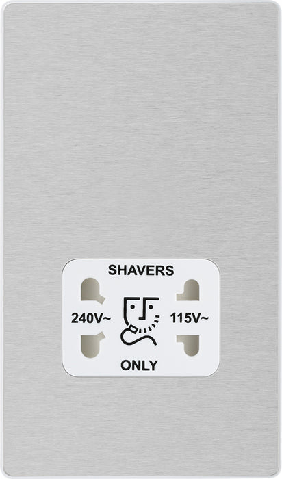 BG Evolve PCDBS20W 115/240V Dual Voltage Shaver Socket - Brushed Steel (White) - westbasedirect.com