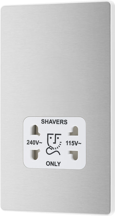 BG Evolve PCDBS20W 115/240V Dual Voltage Shaver Socket - Brushed Steel (White) - westbasedirect.com