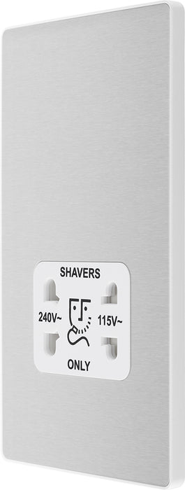 BG Evolve PCDBS20W 115/240V Dual Voltage Shaver Socket - Brushed Steel (White) - westbasedirect.com