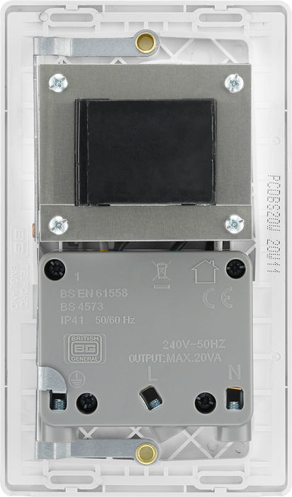 BG Evolve PCDBS20W 115/240V Dual Voltage Shaver Socket - Brushed Steel (White) - westbasedirect.com