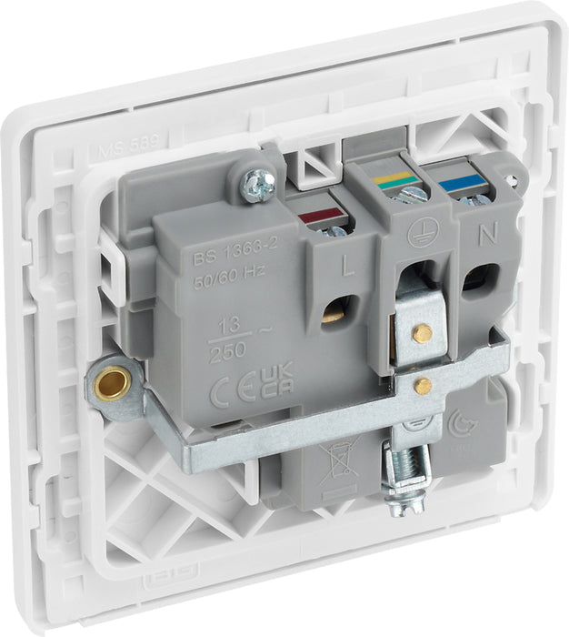 BG Evolve PCDBS21W 13A Single Switched Power Socket - Brushed Steel (White) - westbasedirect.com