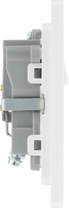 BG Evolve PCDBS21W 13A Single Switched Power Socket - Brushed Steel (White) - westbasedirect.com