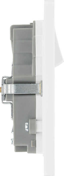 BG Evolve PCDBS22U3W 13A Double Switched Power Socket + 2xUSB(3.1A) - Brushed Steel (White) (5 Pack) - westbasedirect.com
