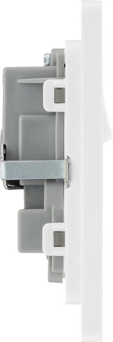 BG Evolve PCDBS22W 13A Double Switched Power Socket - Brushed Steel (White) (5 Pack) - westbasedirect.com