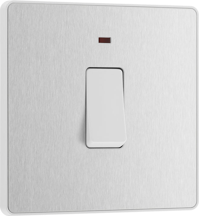 BG Evolve PCDBS31W 20A Double Pole Switch with Power LED Indicator - Brushed Steel (White) - westbasedirect.com
