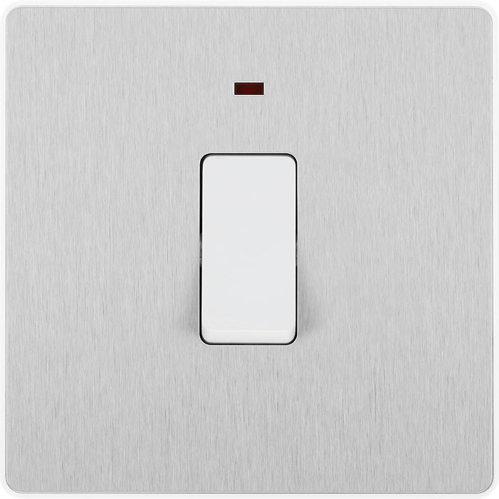 BG Evolve PCDBS31W 20A Double Pole Switch with Power LED Indicator - Brushed Steel (White) - westbasedirect.com