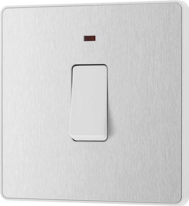 BG Evolve PCDBS31W 20A Double Pole Switch with Power LED Indicator - Brushed Steel (White) - westbasedirect.com