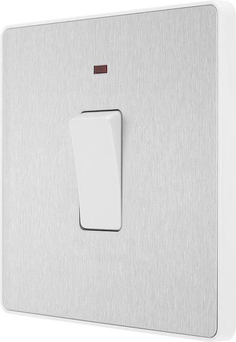 BG Evolve PCDBS31W 20A Double Pole Switch with Power LED Indicator - Brushed Steel (White) - westbasedirect.com