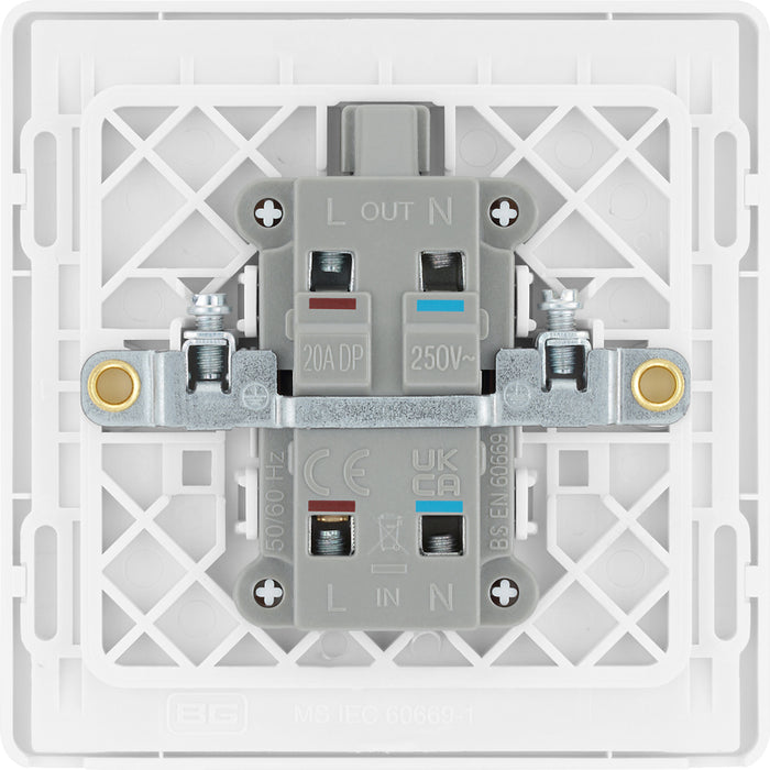 BG Evolve PCDBS31W 20A Double Pole Switch with Power LED Indicator - Brushed Steel (White) - westbasedirect.com