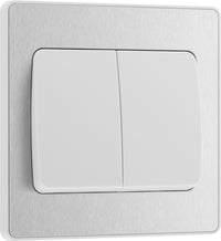 BG Evolve PCDBS42WW 20A 16AX 2 Way Double Light Switch, Wide Rocker - Brushed Steel (White)