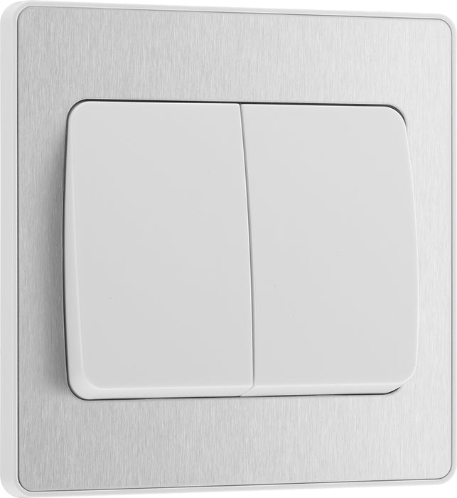 BG Evolve PCDBS42WW 20A 16AX 2 Way Double Light Switch, Wide Rocker - Brushed Steel (White) - westbasedirect.com