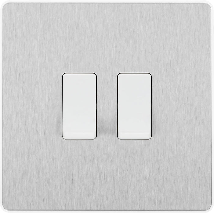 BG Evolve PCDBS42W 20A 16AX 2 Way Double Light Switch - Brushed Steel (White) (5 Pack) - westbasedirect.com