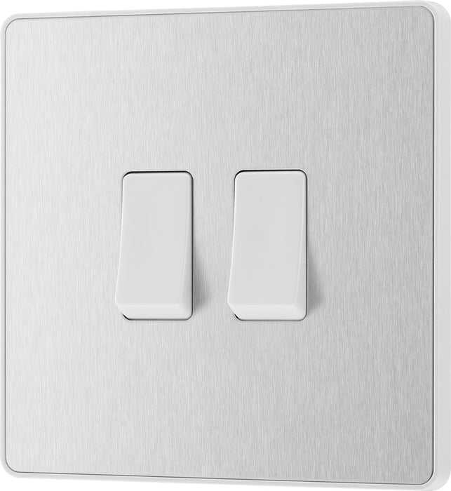 BG Evolve PCDBS42W 20A 16AX 2 Way Double Light Switch - Brushed Steel (White) (5 Pack) - westbasedirect.com