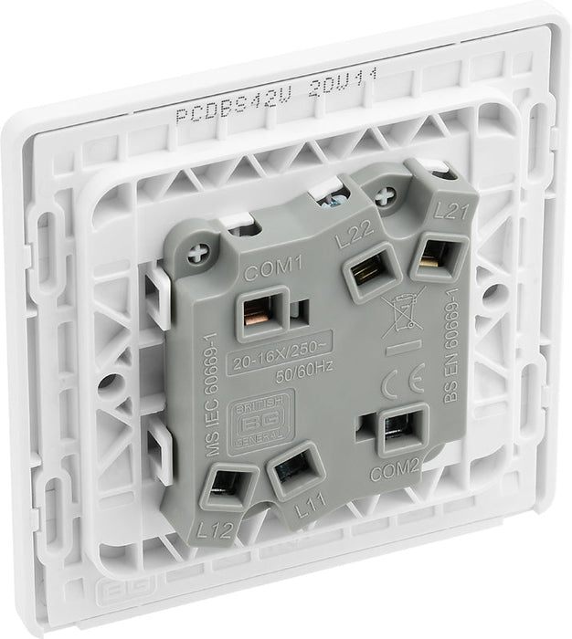 BG Evolve PCDBS42W 20A 16AX 2 Way Double Light Switch - Brushed Steel (White) (5 Pack) - westbasedirect.com
