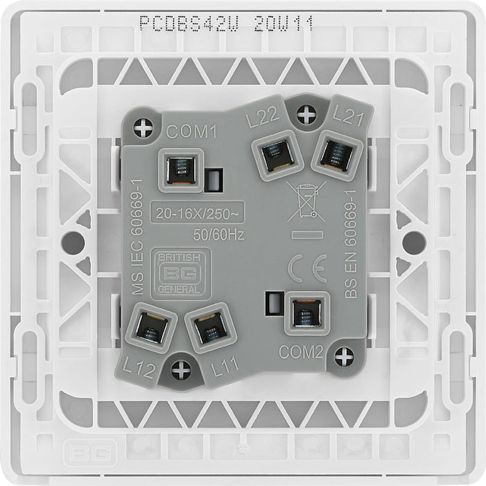 BG Evolve PCDBS42W 20A 16AX 2 Way Double Light Switch - Brushed Steel (White) (5 Pack) - westbasedirect.com