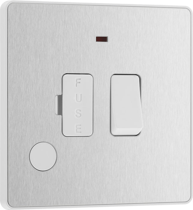 BG Evolve PCDBS52W 13A Switched Fused Connection Unit with Power LED Indicator & Flex Outlet - Brushed Steel (White) - westbasedirect.com