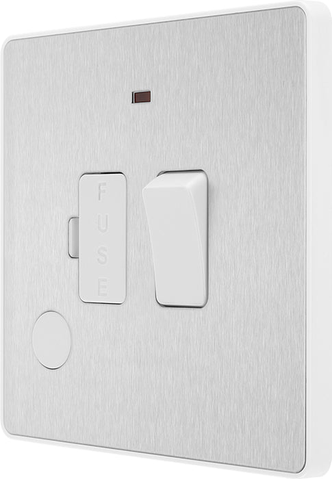 BG Evolve PCDBS52W 13A Switched Fused Connection Unit with Power LED Indicator & Flex Outlet - Brushed Steel (White) - westbasedirect.com