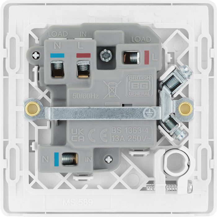 BG Evolve PCDBS52W 13A Switched Fused Connection Unit with Power LED Indicator & Flex Outlet - Brushed Steel (White) - westbasedirect.com