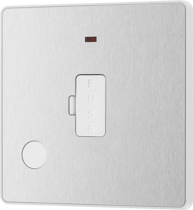 BG Evolve PCDBS54W 13A Unswitched Fused Connection Unit with Power LED Indicator & Flex Outlet - Brushed Steel (White) - westbasedirect.com