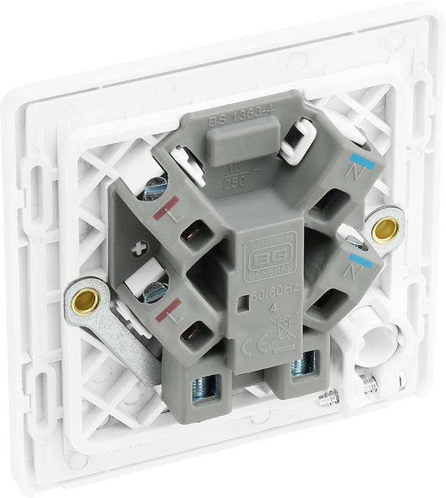 BG Evolve PCDBS54W 13A Unswitched Fused Connection Unit with Power LED Indicator & Flex Outlet - Brushed Steel (White) - westbasedirect.com