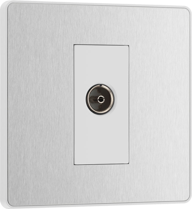 BG Evolve PCDBS60W Single Socket for TV or FM Co-Axial Aerial Connection - Brushed Steel (White) - westbasedirect.com