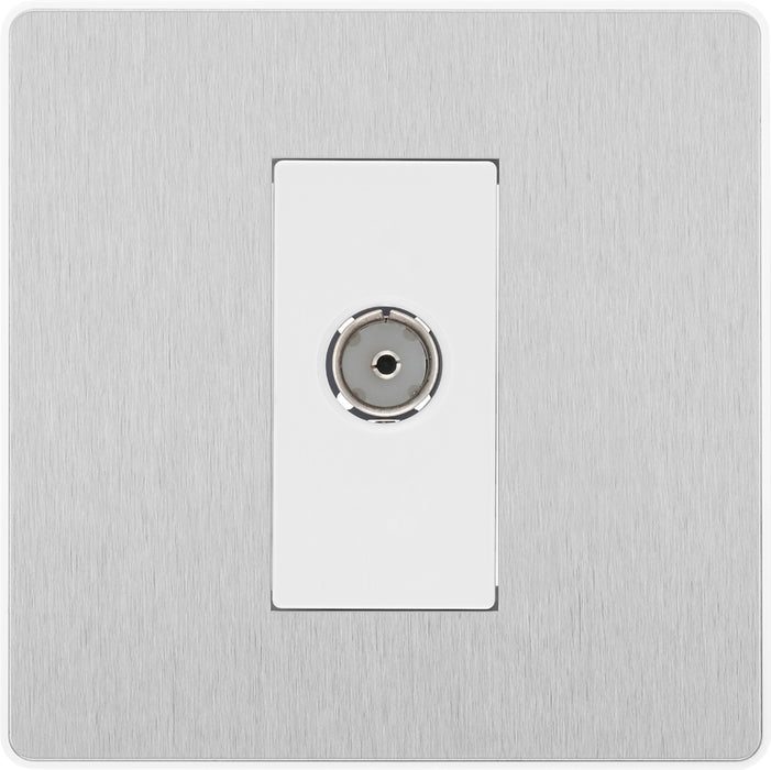 BG Evolve PCDBS60W Single Socket for TV or FM Co-Axial Aerial Connection - Brushed Steel (White) - westbasedirect.com