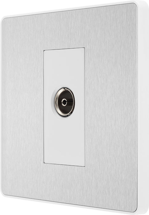 BG Evolve PCDBS60W Single Socket for TV or FM Co-Axial Aerial Connection - Brushed Steel (White) - westbasedirect.com