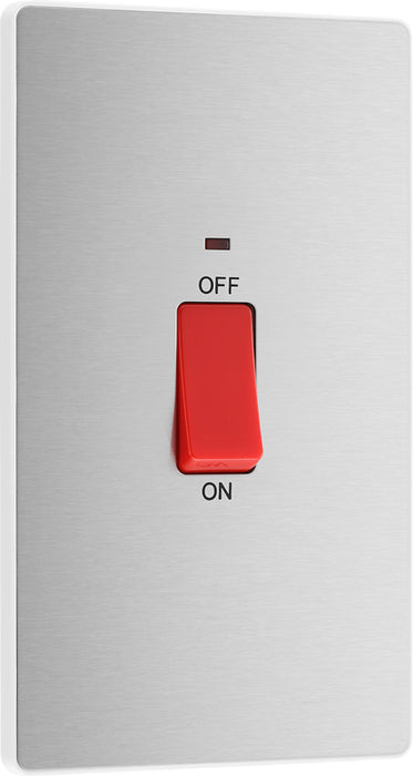 BG Evolve PCDBS72W 45A Double Pole Rectangular Switch with LED Power Indicator - Brushed Steel (White) - westbasedirect.com
