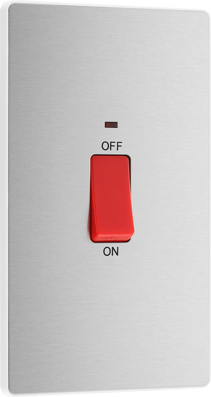 BG Evolve PCDBS72W 45A Double Pole Rectangular Switch with LED Power Indicator - Brushed Steel (White) - westbasedirect.com