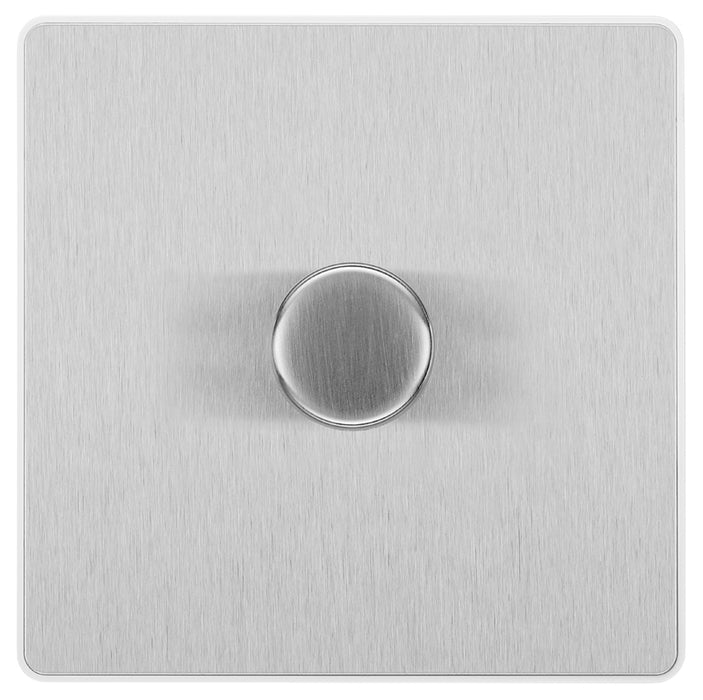BG Evolve PCDBS81W 2-Way Trailing Edge LED 200W Single Dimmer Switch Push On/Off - Brushed Steel (White) - westbasedirect.com