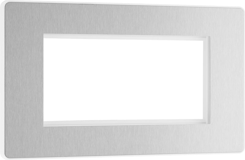BG Evolve PCDBSEMR4W Quadruple Rectangular Front Plate (100 x 50) - Brushed Steel (White) - westbasedirect.com