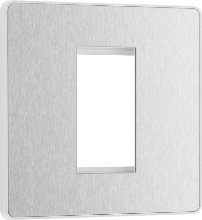 BG Evolve PCDBSEMS1W Single Euro Module Front Plate (25 x 50) - Brushed Steel (White) - westbasedirect.com